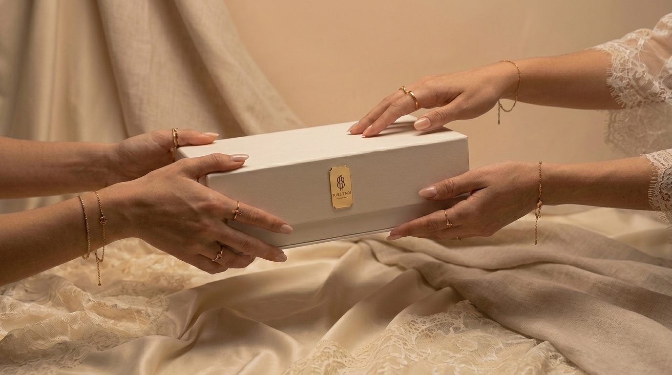 Bachelorette gathering — bridesmaids gifting the bride before her wedding night