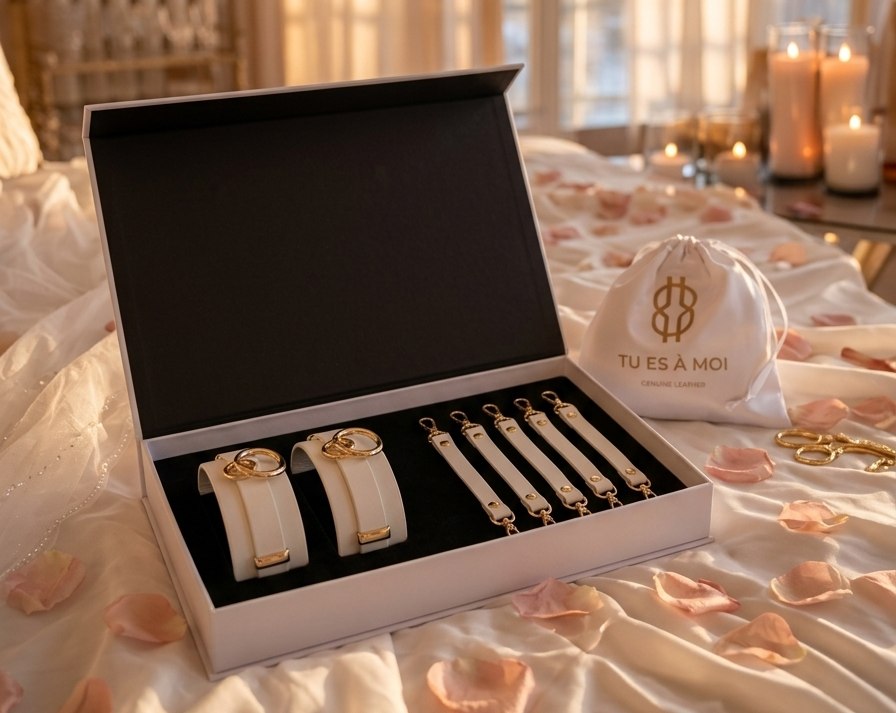 Wedding Night Box — white leather bridal accessories with gold details